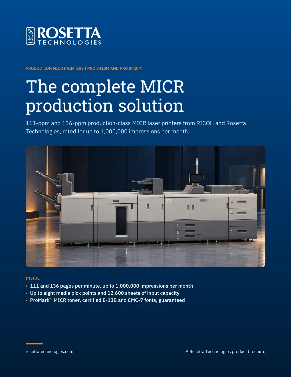 Cover of the Pro 8410M / 8420M MICR Printer brochure