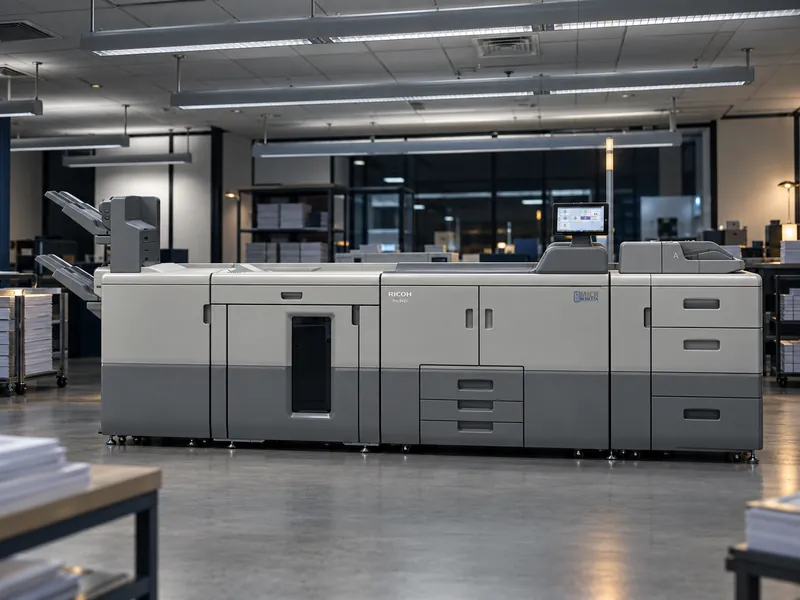 A Pro 8420M production MICR system on a bank operations print floor at night