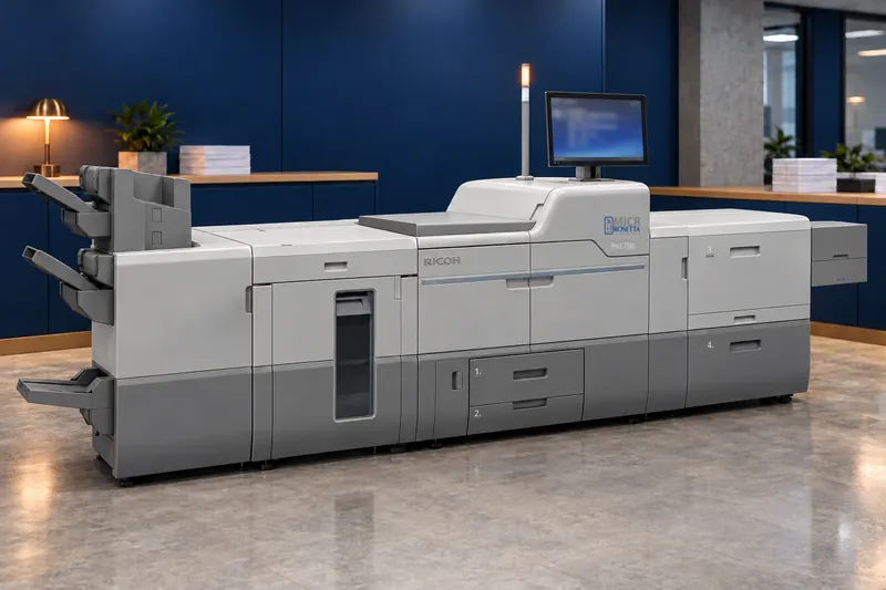 A Pro C7500PM five-color production MICR system in a bank operations center